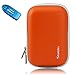 Produktbild First2savvv BDX1007AG10 Orange Premium Qualität Kameratasche Hardcase für Kompaktkamera für Nikon COOLPIX S9050 .Canon PowerShot IXUS 170 .panasonic LUMIX DMC-TZ57 . SZ10 . FT30 . ZS40 . TS30 . CASIO EX-FC200S . EX-Z370 . QV-R100. QV-R200 . Sony DSC-HX90 . WX500 mit SD-Kartenleser