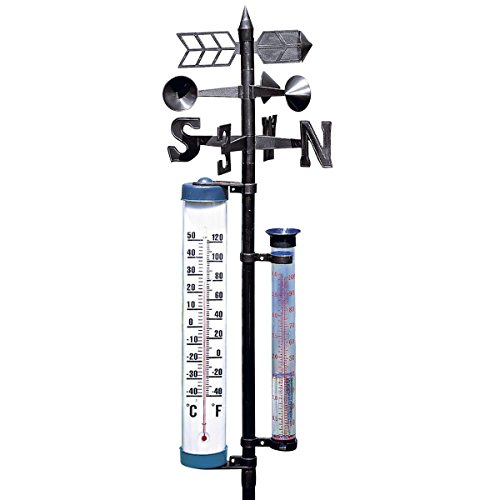 TRI Wetterstation, 5 in 1 mit Wind- und Regenmesser, Himmelsrichtungsanzeige und Thermometer, schwarz