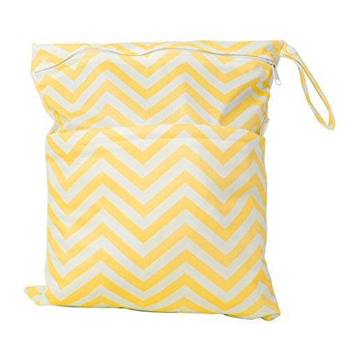 2-Zip Baby Cloth Diaper Bag Wave Pattern Yellow and White
