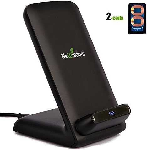NeWisdom Qi Wireless Charger Standard Charge for iPhone X iPhone 8 Plus iPhone 8 and Fast Wireless Charger Stand Pad for Samsung Galaxy Note 8 S8 Plus S8+ S8 S7 S7 Edge Note 5 [24 Months Warranty]
