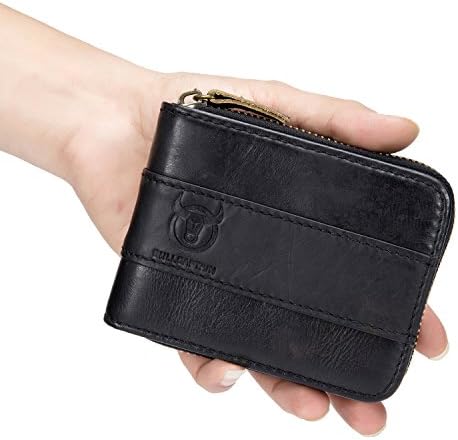 Mens RFID Blocking Vintage Leather Wallet 11 Card Slots Coin Pocket Bag Credit Card Holder (Black)