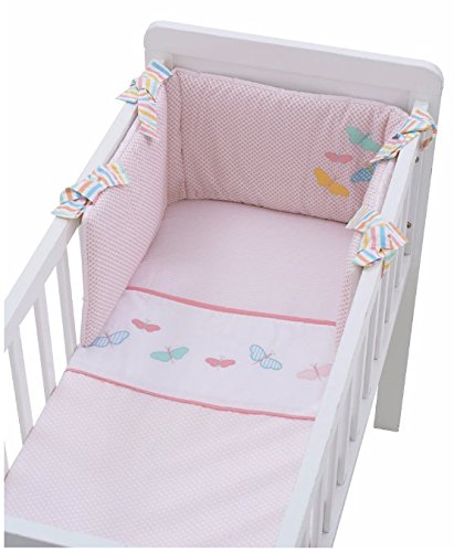 Butterfly Fields Baby Girls Crib Cot Bedding Set - including Bumper, Coverlet / Quilt and Fitted Sheet - Pink Flower and Butterfly Design