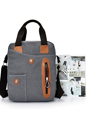 Feehan Travelite Basics Unisex Umhängetasche, 35x28x12 cm, 0.76KG,Unisex Vintage Umhängetasche Leder Canvas Laptop Schultertasche, Modern Umhängetasche, Laptop-Tasche, Computer-Tasche, aus Segeltuch, für Männer und Frauen, Herren, - 4