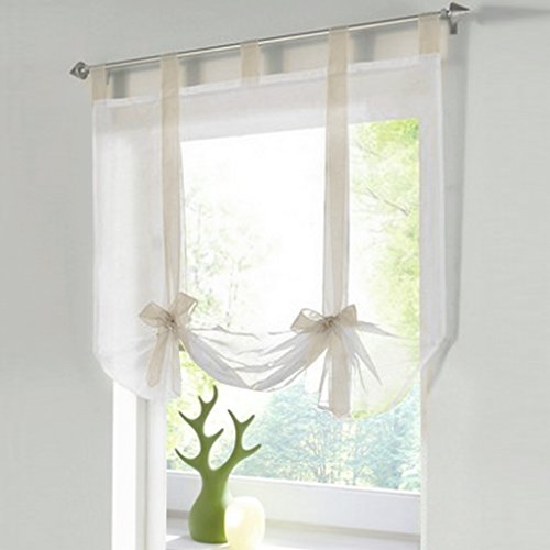 Raffrollos mit Band Schlaufen Vorhänge Weiß Voile 1er-Pack H*B 140*140cm Sand