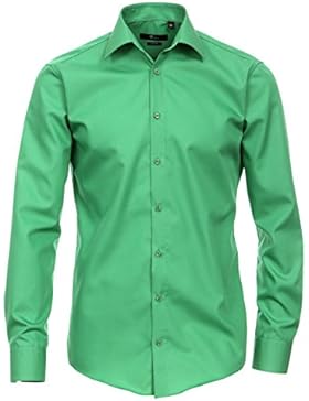 Venti Hemd Grün Uni 69er Extralanger Arm Slim Fit Tailliert Kentkragen 100% Feinste Baumwolle Bügelfrei