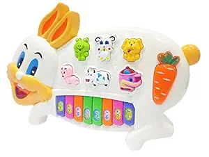 Ey Catching Stylish Rabbit Musical Piano for Kids with 3 Modes Animal Sounds, Flashing Lights & Wonderful Music