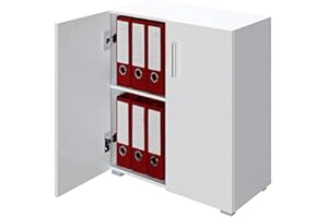 BAKAJI Mobile Madia con Doppia Anta e 2 Ripiani Interni Mobiletto Portadocumenti Armadio Multiuso per Ufficio, Cucina o Bagno, Credenza Design Moderno Legno MDF Dimensione 77 x 31 x 60 cm (Bianco)