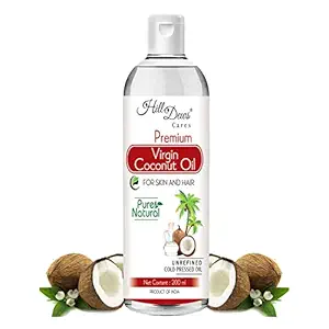 HillDews Virgin Coconut Oil 200ml Pure Natural Unrefined Cold Pressed Skin and Hair - Free From Paraben, Hexane and Mineral Oil