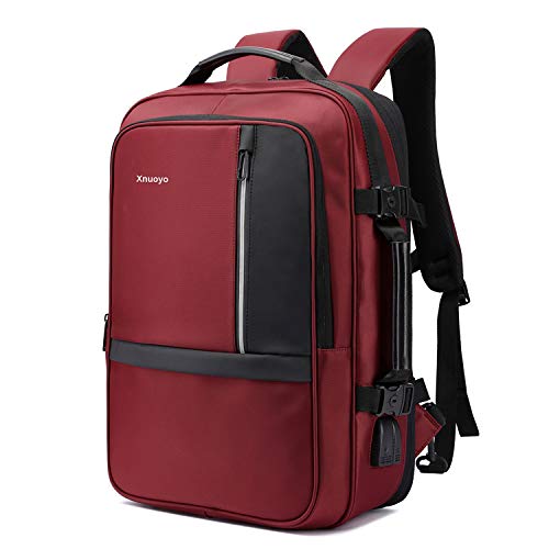 Xnuoyo 17.3 Pollici Espandibile Laptop Zaino Antifurto, Impermeabile TSA Zaino Porta PC Convertibile per Notebook (Rosso Scuro)