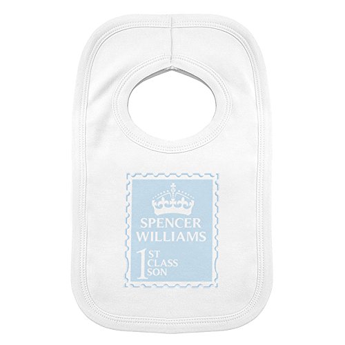 Blue 1st Class 0-3 Months Baby Bib. This is a great product that can be personalised to your requirements ( please see main discription for full details ) Ideal gifts and presents for weddings, Christenings, Birthdays, Christmas etc...