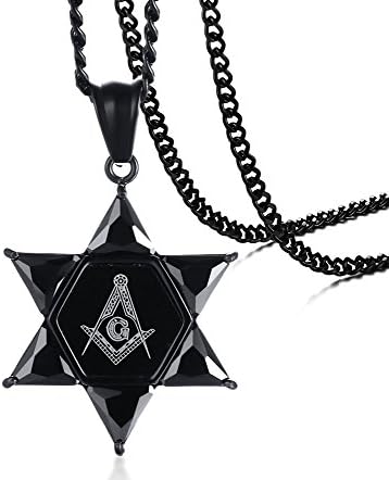 UMtrade Mens Womens Stainless Steel Cubic Zirconia Masonic Freemason Hexagram Star of David Pendant Necklace