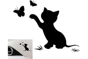 WANFOOU Pegatinas Coche Exterior, Divertida de la Mariposa del Gato de la Etiqueta engomada Linda del Coche de Dibujos Animados Etiqueta Decorativa del Coche de la Etiqueta engomada (negro)