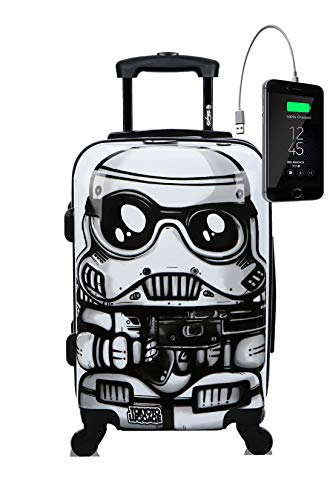 TOKYOTO - Maleta de Cabina Equipaje de Mano con Cargador USB, 8000mAh, 55x40x20 cm | Maleta Juvenil, Trolley de Viaje Ryanair, Easyjet | Maleta de Viaje Rígida White Soldier