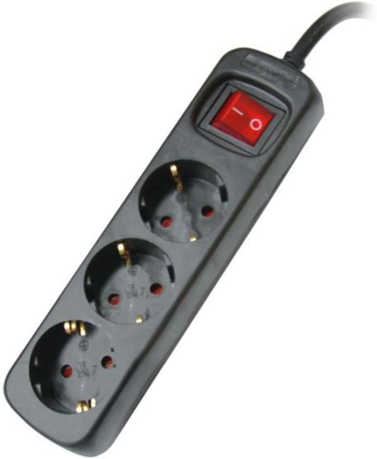 Silver Electronics - Regleta Enchufe con 3 Tomas con Interruptor, Negro, 3 Enchufes, Cable de 1,5 Metros, Protección Infantil, Toma de Tierra