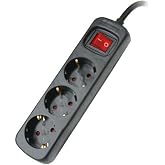 Silver Electronics - Power strip with 3 outlets with switch, black, 3 sockets, 1.5 meter cable, child protection, ground sock