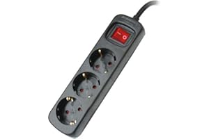 SILVER ELECTRONICS - Regleta Enchufe con 3 Tomas con Interruptor, Negro, 3 Enchufes, Cable de 1,5 Metros, Protección Infantil, Toma de Tierra, con protección sobretensiones