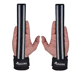VELLORA Lifting Wrist Straps (Pair) for Weightlifting, Bodybuilding, Powerlifting, Xfit, Strength Training, Deadlifts (Free Size, Black)
