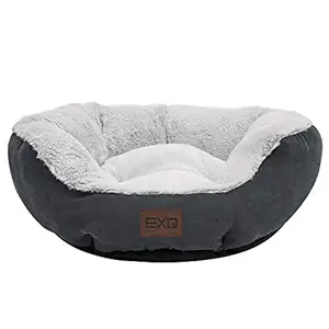 EXQ Home Soft Grey Cat Beds for Indoor Cats Clearance ,Fluffy Calming Cat Bed with Slip-Resistant Bottom,Plush Round Dog Beds for Small Dogs,20 inch Kitten Bed Machine Washable Dog Bed(Grey,20inch)