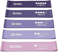 Gritin Resistance Bands, [Set of 5] Skin-Friendly Resistance Fitness Exercise Loop Bands with 5 Different Resistance...