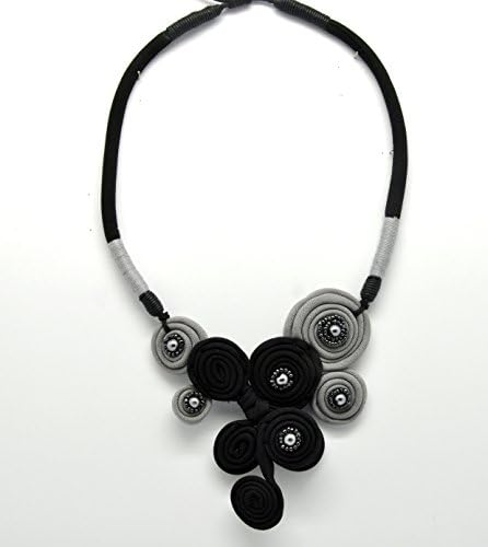 Textile Collar Grey Hematite Beads &amp; Black Fanny FOUKS