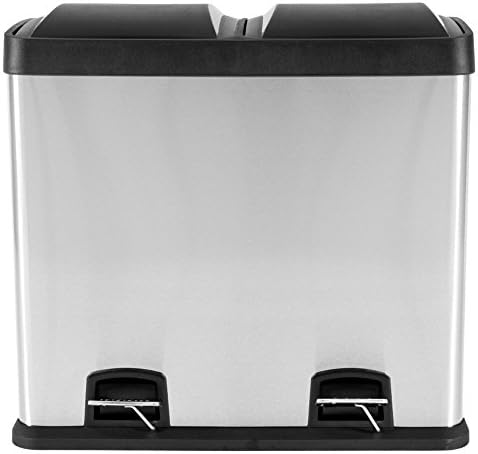 Kendan - Stainless Steel 48 Litre Pedal Recycle Dustbin Recycling Inner Compartment Section Garbage Eco Waste Trash Can Fingerprint Proof Kitchen Bin