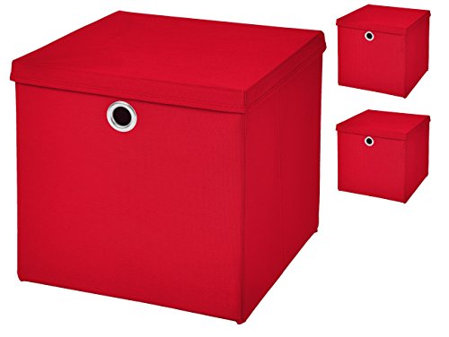 3x Aufbewahrungs Korb Rot Faltbox 28 x 28 x 28 cm Regalkorb faltbar mit Deckel - 2