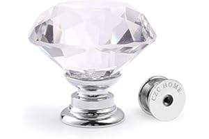 CZC HOME 10pcs 30mm Crystal Glass Door Drawer Knobs Diamond Cut Drawer Handles with 3 Sizes Screws for Cupboard Cabinet Wardrobe Home Decorating, Transparent-Silver Base
