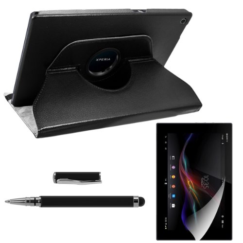 3in1 Set: kwmobile Hülle für Sony Xperia Tablet Z – 360° Standfunktion Case Tablet Schutzhülle Kunstleder – Smart Cover Tabletcase Schwarz + Folie, kristallklar + Stylus, Schwarz - 5