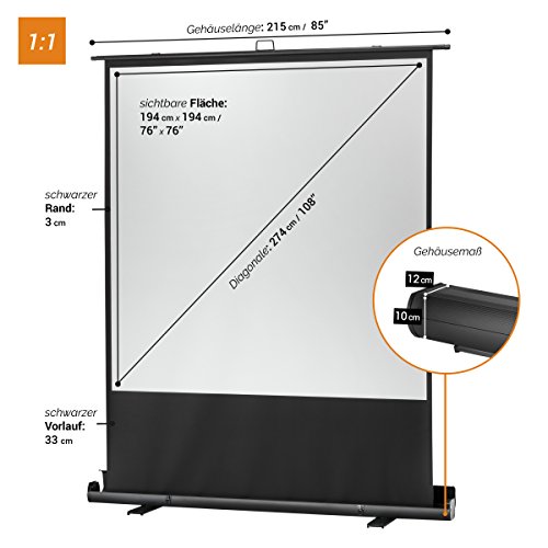 celexon screen Mobile Professional Plus 200 x 200 cm I Format 1:1 I Mobile projector screen I Quick assembly with shear joint I Incl. Transport case made of aluminium