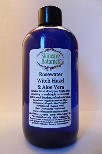 Organic All Natural Rosewater & Witch Hazel Toner with Aloe Vera - 250 ml.