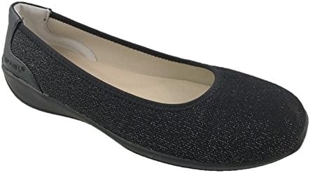 STRETCHIES Ladies Slip On Flat Comfort Walking Ballerina Shoes Size UK 4-9 (UK 7, Black Shimmer)
