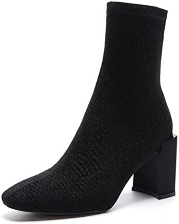ZCH Female high heels boots color black bare boots elastic cloth rough Socks boots Short boots Women boots , black gold , 38