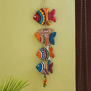 ExclusiveLane Animals Fish Handmade and Hand Painted Garden Decorative Wall Hanging in Terracotta - Balcony Decoration Hanging Items for Living Room Wall Decor, Multicolor, 11.7 cm x 1.8 cm x 34.5 cm