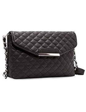 LUOEM Damen Crossbody Tasche Handtasche Schultertasche PU Leder mit Ketten (Schwarz)