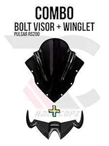 RACE COPZ Combo DB Bolt Windshield Visor + Winglet for Pulsar RS 200 (Black)