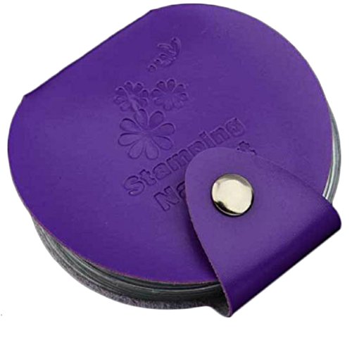 Oyedens 24slots Leather Nail Art Stamping Plate Case Bag Round Nail Stamp Template Holder Album Storage (Purple)