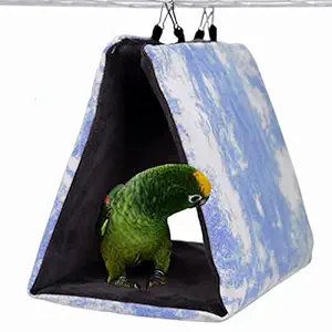 LeerKing Bird Nest Snuggle Hut Parrot Habitat Cave Canvas Hanging Tent Hideaway Sleeping Bed House for Sun Conure Quaker Green Cheeked Parakeets Cockatiels,Blue