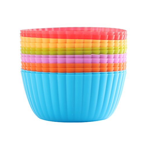 Silikon Muffin Backförmchen,Liflicon [Kochen-Master] Wiederverwendbare Kuchenform, 12er-Pack, FDA und LFGB Zertifizierung. [Mehrfarbig]