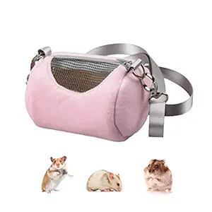 Wontee Hamster Carrier Bag Portable Cylinder Warm Outdoor Bag with Adjustable Single Shoulder Strap for Hamster Small Pets (Pink)