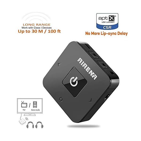 Airena Bluetooth Transmitter, Bluetooth 5.0 AptX Audio Adapter Sender und Empfänger für TV/PC / MP3/ Kopfhörer/Lautsprecher mit aptX Low Latency, Toslink/RCA/AUX Klinke