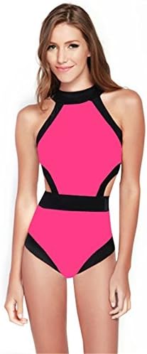 ASWER Women's One Piece High Neck Cut Out Bikini Swimsuits Swimwear Beachwears Rose M