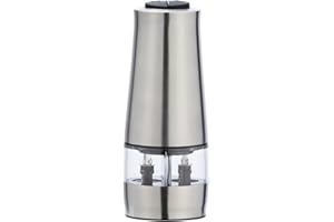 WENKO Molinillo eléctrico 2 en 1 con luz inox - Molinillo de sal y pimienta con luz, Acero inoxidable, 7 x 17.5 x 6 cm, Plata mate