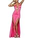 Produktbild WINLISTING Vatertag Mode Frauen Sexy Dessous Clubwear Tiefem V-Ausschnitt Backless Pailletten Split Kleid Valentinstag (Hot Pink, M)