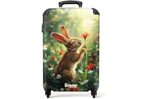 NoBoringSuitcases.com Valise Cabine Enfant Roulette Assise, Bagages 55x35x25cm (Lapin - Vert)