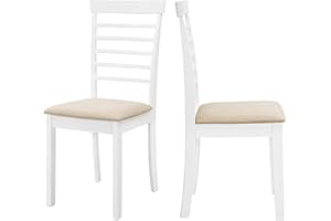 Hallowood Furniture Ledbury White Painted Dining Chairs Set of 2 with Fabric Seat Pad, Modern Kitchen Chairs, Wooden Dining Chairs, Chairs for Dining Room (Warm Cream)