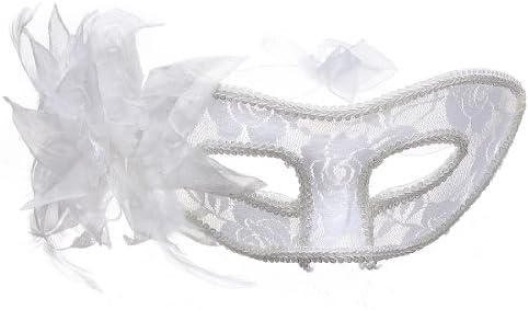 White Venetian Feather Lace Flower Eye Mask Masquerade Ball Costume Party Fancy Dress