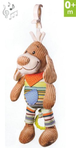 Musical Hanging Animal Toy with Pull Cord -- For Pram, Strollers, Cots, Cribs, Car Seats, Booster Seats -- Design: DOG