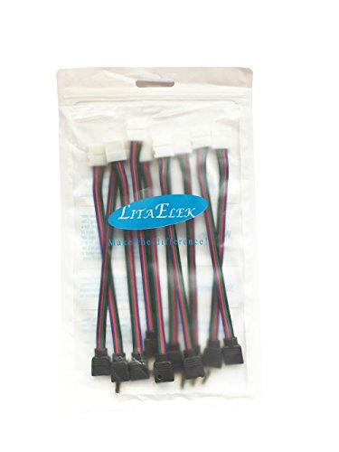 LitaElek 10x RGB 5050 Schnellverbinder 10mm Breit 4 polig Verbindungskabel Anschlusskabel LED Stripe Verbinder Adapter für SMD 5050 RGB LED Streifen zu RGB 3528 2835 LED Streifen, zu DC Stromversorgung, zu LED Controller-17cm, Ohne Löten - 9