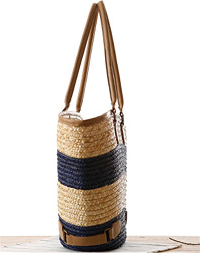 Damen Mädchen pastoralen Stil Strand Streifen Stroh korbtasche Tragetasche Schulter Handtasche - 2