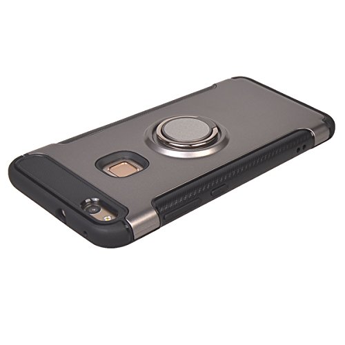 huawei p10 Lite Funda COOLKE Doble Capa TPU   PC Shockproof Anti-rasgu  os tel  fono caso protecci  n C  scara Cover de 360 Rotating Ring Grip Stand Holder para huawei p10 Lite - Gris